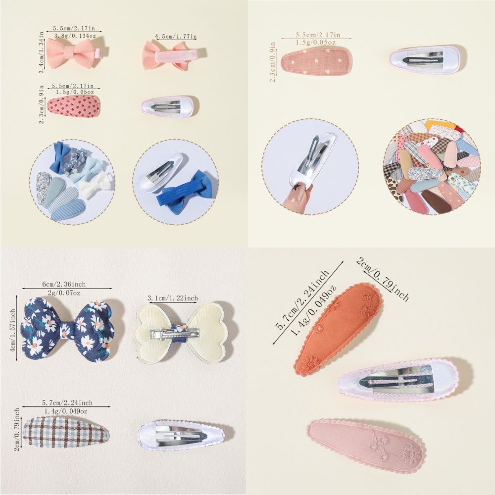 16개/세트 패브릭 프린트 리본 클립 귀여운 리본 클립 - Hair Care Gift Set 리뷰 및 가격