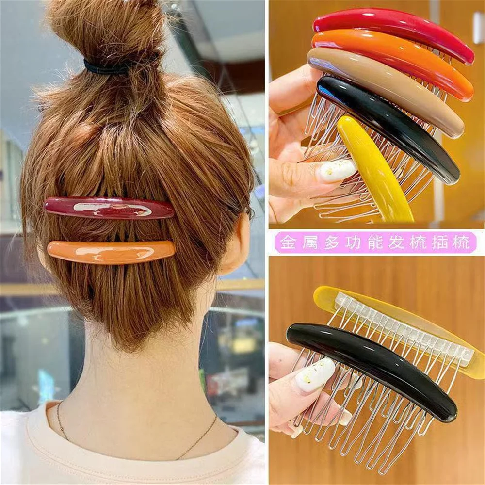 솔리드 컬러 여성 바나나 빗 클립 여성 게으른 머리 빗 - Hair Care Korean Products 리뷰 및 가격